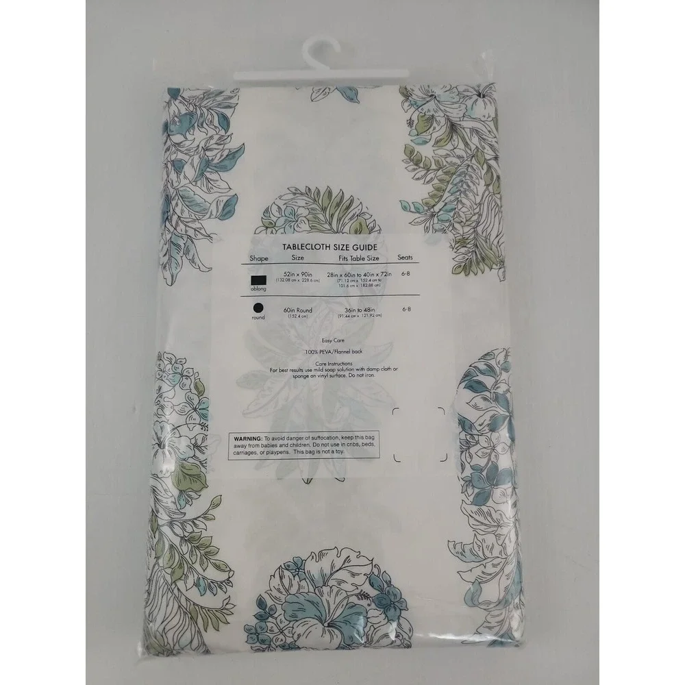 Flannel-Back Floral Vinyl Tablecloth Cover Oblong 52